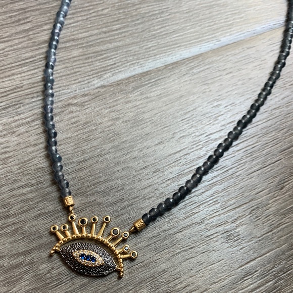 Handmade evil eye gemstone layering necklace - Picture 2 of 8